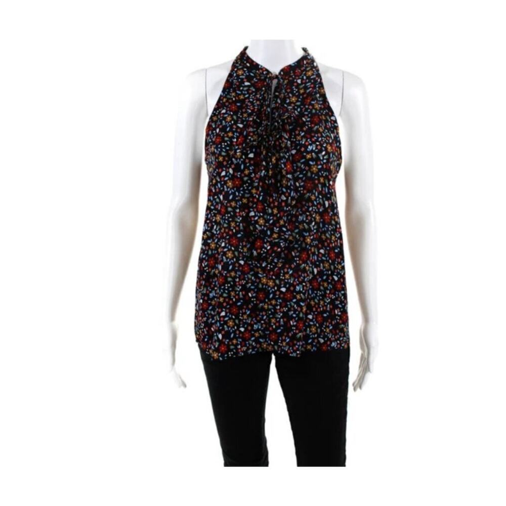 A.L.C. Women’s Sleeveless Keyhole Ruffled Floral Silk Top Size 2